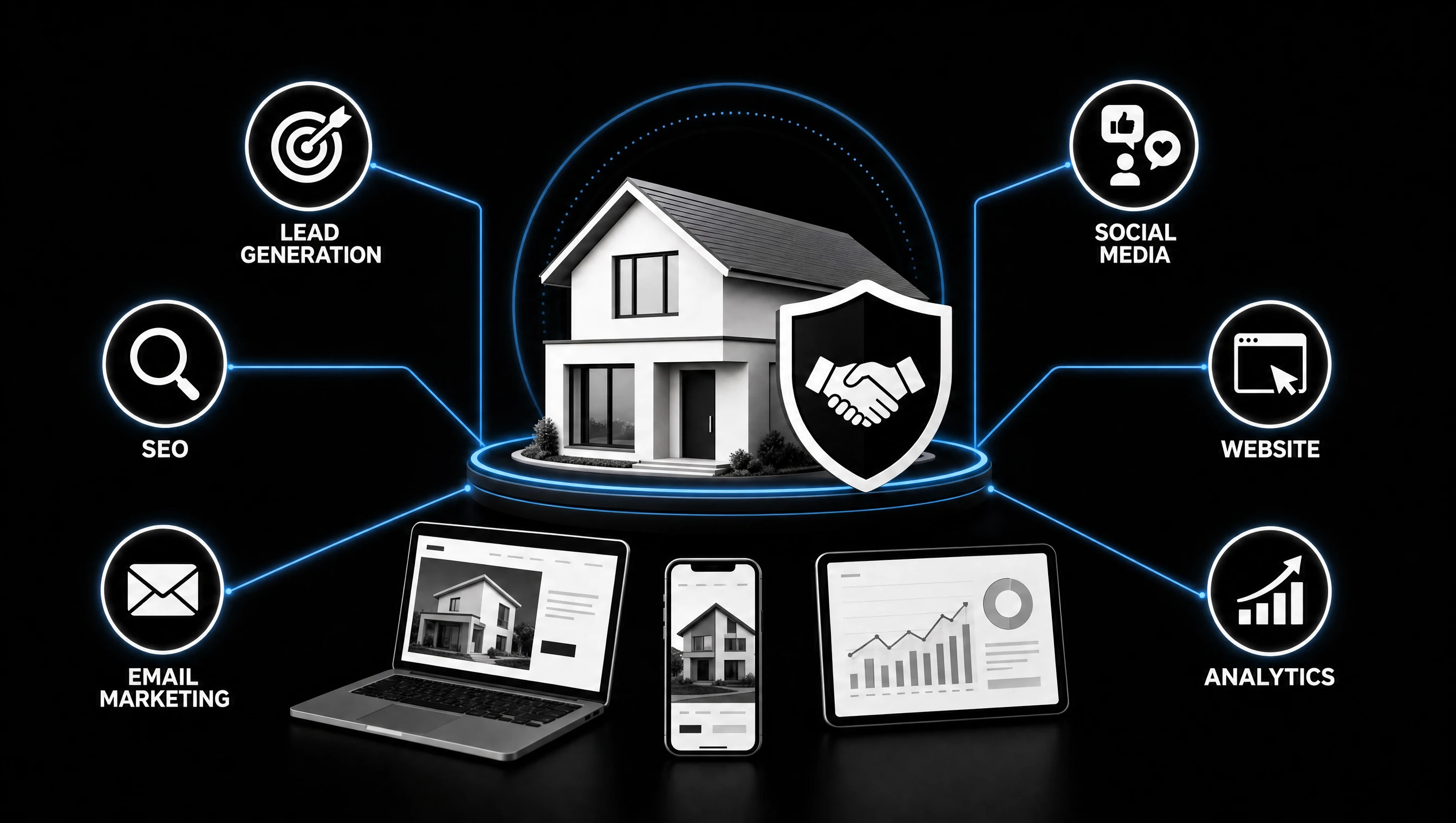 Digital marketing strategy for mortgage brokers featuring SEO, local search, Google Ads, content marketing, and mortgage lead generation