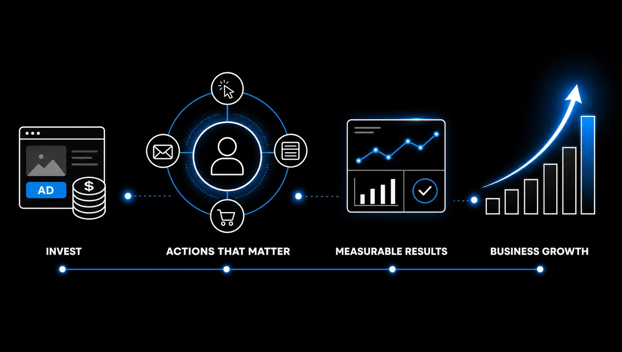 Performance marketing concept showing data-driven campaigns, lead generation, conversion tracking, digital advertising, and measurable business growth.