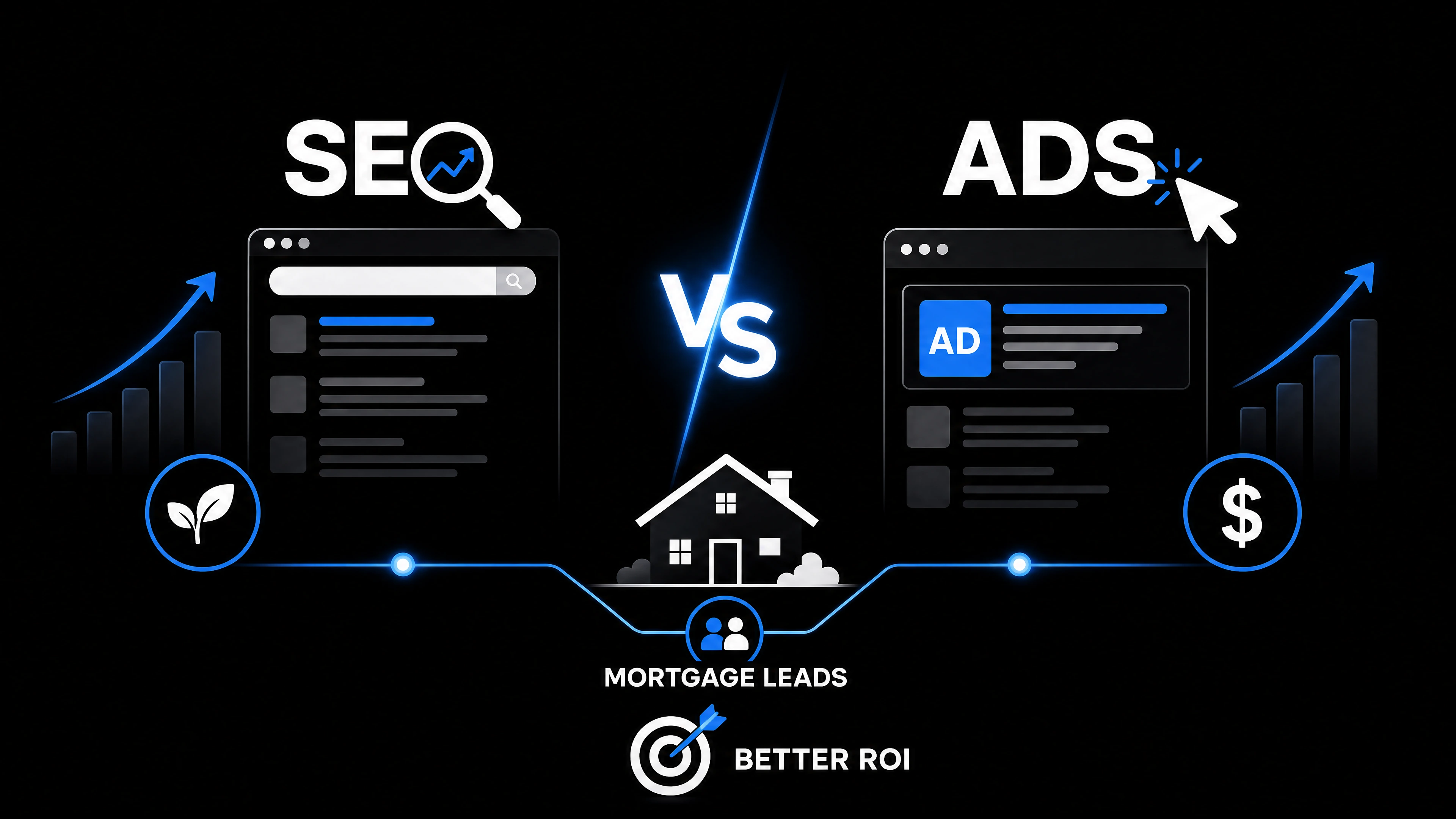 Mortgage marketing professional comparing organic search and paid search strategies on a laptop.